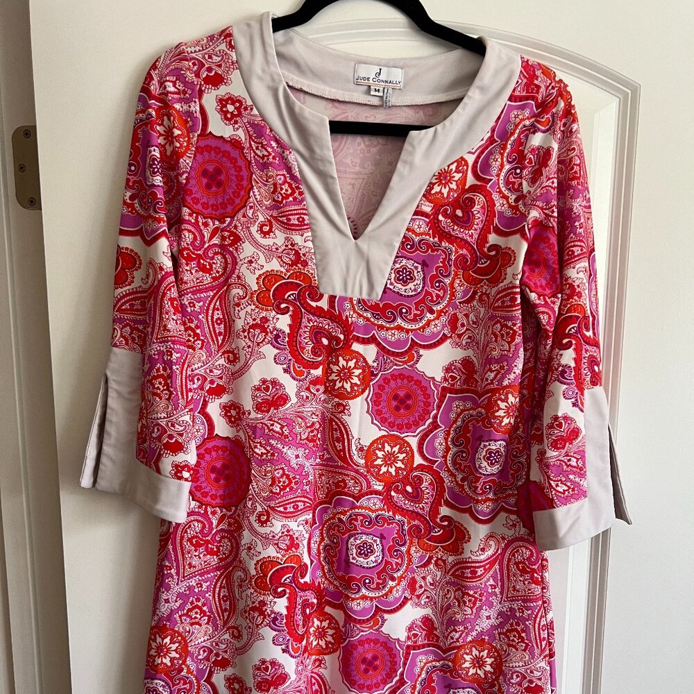 Jude Connally Pink Dress w/ White Border